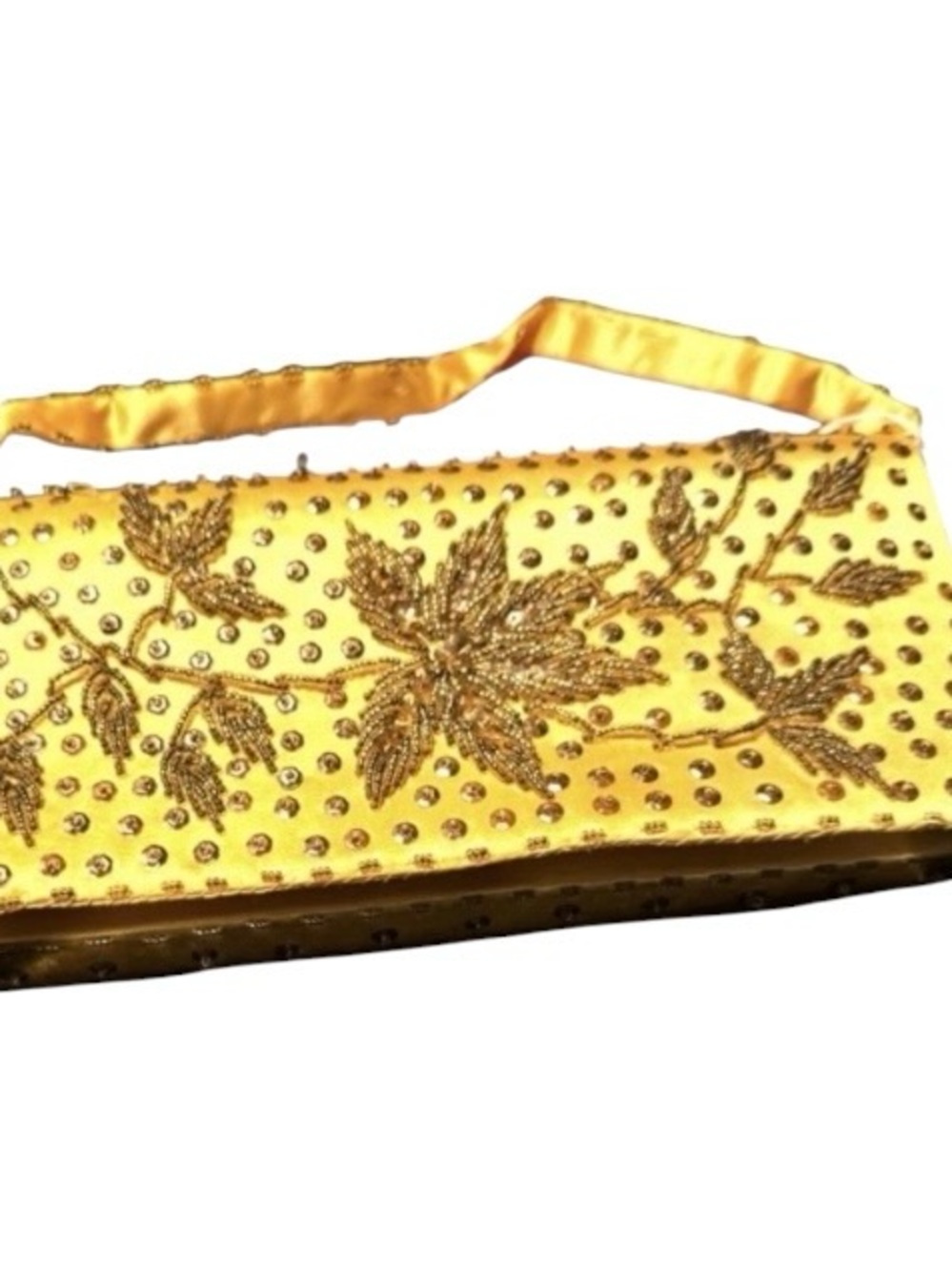 Vintage ~ 1950s ~ Gold ~ Satin ~ Evening Purse ~ Clutch ~ Bag ~ Sequined~Yellow